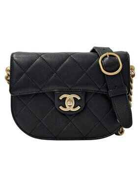 Chanel Quilted Shoulder Bag Lambskin Black Gold